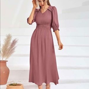 Solid Flounce Sleeve A- Line Dress